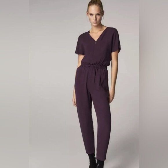 Massimo Dutti Women’s Romper Overall Jumpsuit Purple Plum Pockets Viscose Size 4 - Picture 2 of 13